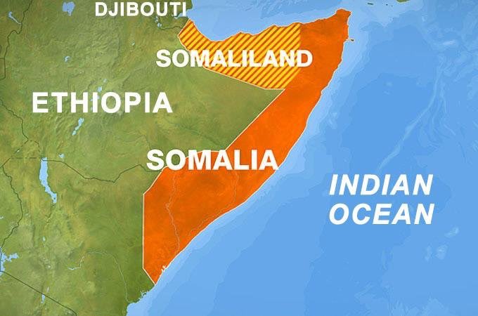 A map showing the three neighboring countries and Somaliland state.