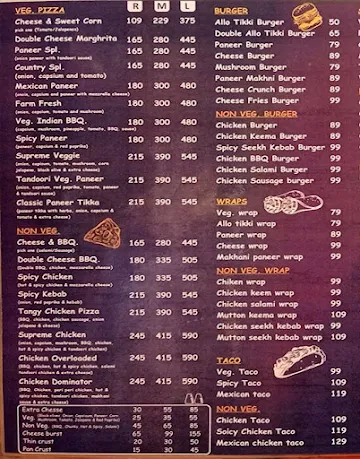 Classic Pizza menu 