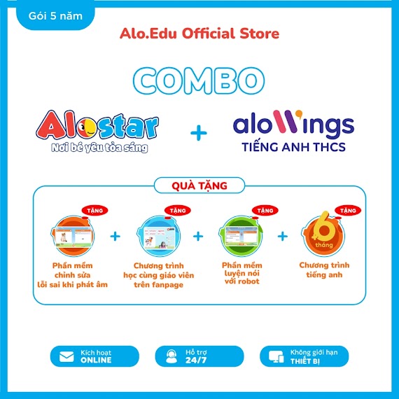 [Gói 5 Năm] Combo App Học Tiếng Anh Cho Bé Mầm Alostar Và Học Sinh Cấp 2 Alowings - Mã Kích Hoạt Áp Dụng Trên Toàn Quốc