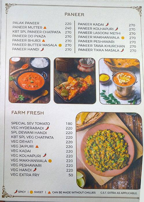 K Bhagat Tarachand menu 