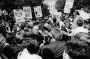 FW de Klerk amongst voters during a national referendum in 1992. 