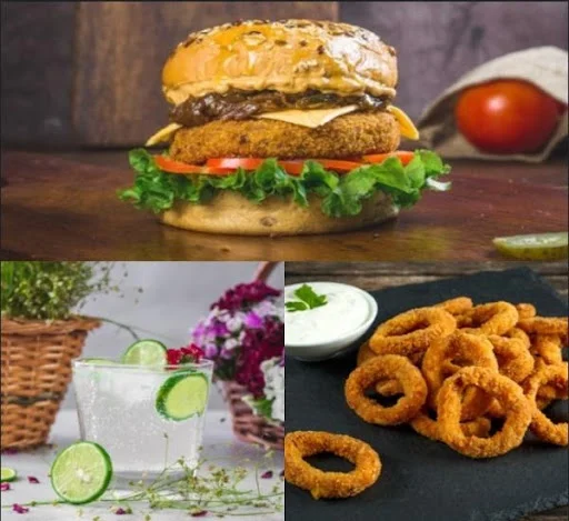 The Magic Shroom Burger + 6 Pc Onion Rings + Lemonade [330 Ml]