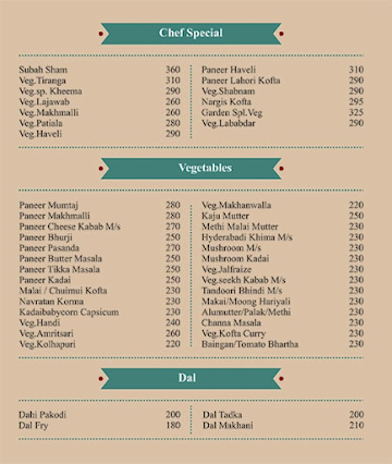 Garden Veg Bar & Restaurant menu 