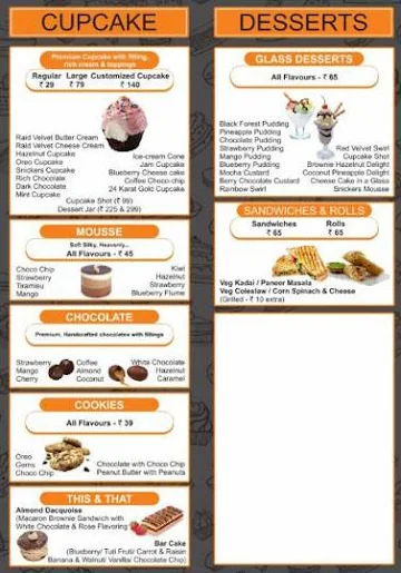 Cakes & Things menu 