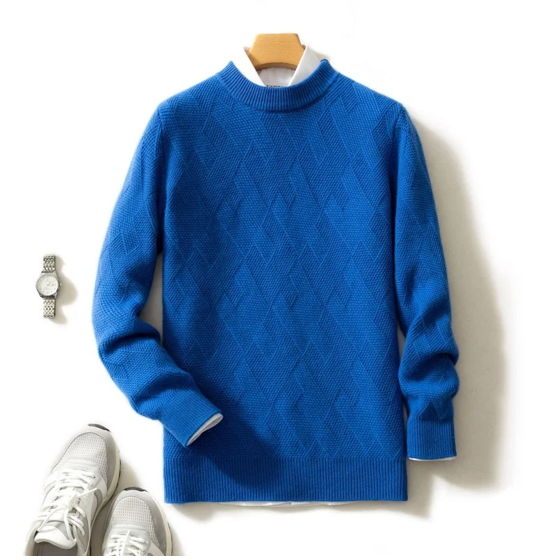 Suéter de cachemir para hombre, cuello redondo grueso, suavidad y calidez excepcionales, ideal para un estilo elegante y confortable en invierno.