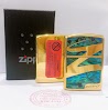 Bật Lửa Zip Po Armor Vỏ Dầy Khắc Ăn Mòn Khảm Xà Cừ Zigzag, Vỏ Bằng Đồng Có Tem Đỏ