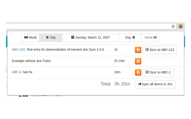 Harvest -> JIRA Sync chrome extension