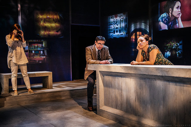 Kodachrome at Portland Center Stage, L-R: Lena Kaminsky as The Photographer, John D. Haggerty as The Perfume Maker and Tina Chilip as The Waitress. Photo by Patrick Weishampel/blankeye.tv courtesy of Portland Center Stage at The Armor