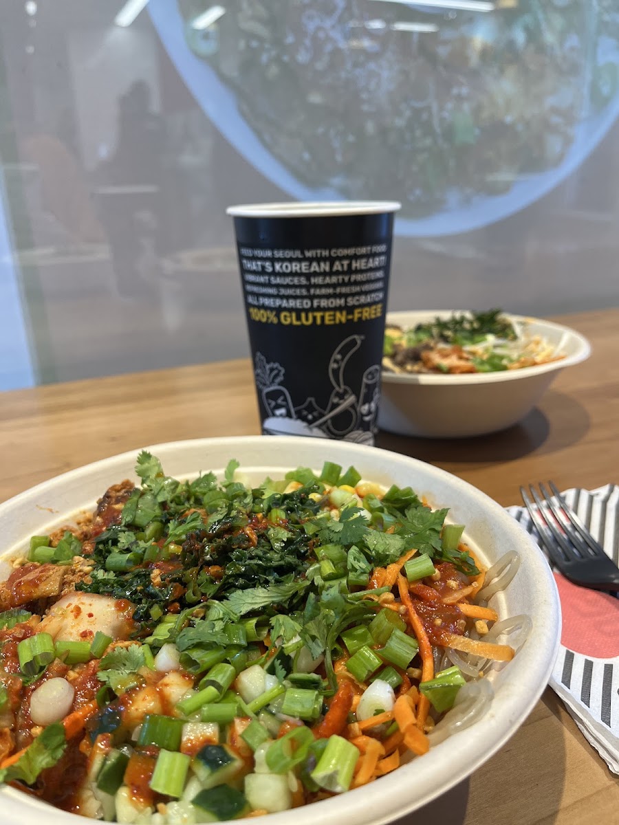 Delicious Spicy Pork Japchae bowl (portions were HUGE)