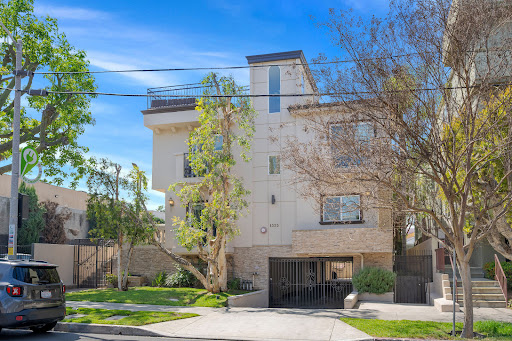 Modern apartment building facade with garage in this luxury apartment / penthouse for sale in Sherman Oaks ($3,195,000)