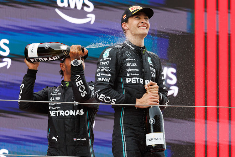 Lewis Hamilton (left) and George Russell finished second and third respectively at the Circuit de Catalunya, the team's first double podium of the season.