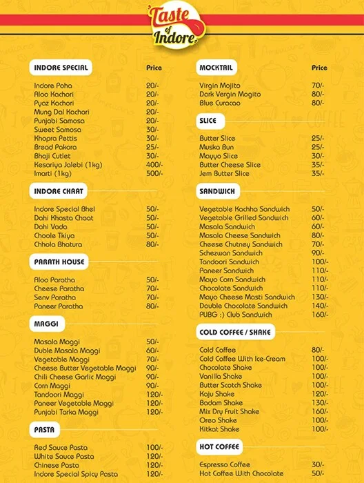 Taste of Indore menu 