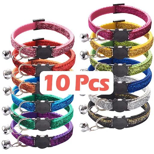 10Pcs Wholesale With Bell Collars Delicate Safety Casual Nylon Dog Collar Neck Strap Colorful Adjustable Bell Pet Cat Do