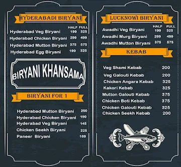 Biryani Khansama menu 