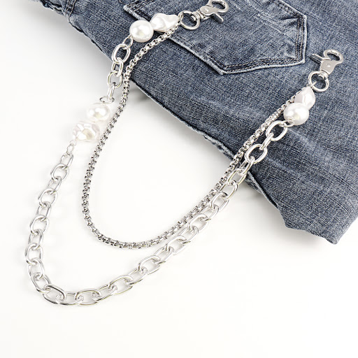 Title 8, New Silver Double-layer Trouser Chain, Pearl-Em...
