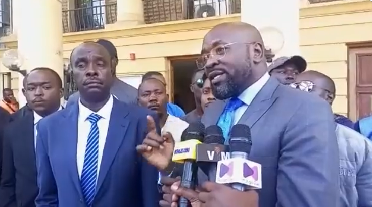 Lawyer Cliff Ombeta addresses the Press outside Milimani Law Courts on Monday, March 6, 2023.