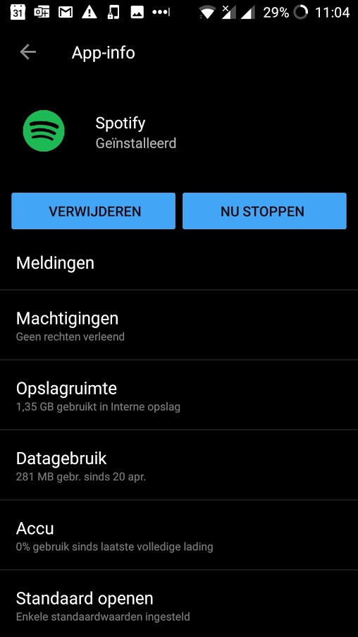 Applicatie geheugen verwijderen