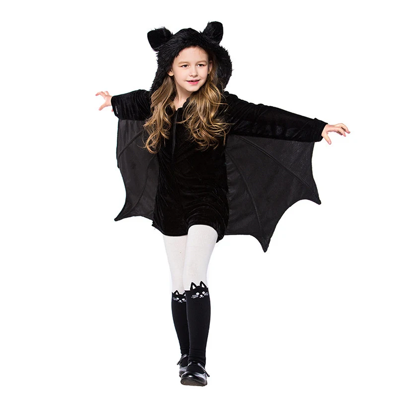 Costume Enfant Halloween Chauve-Souris Noire Cosplay — Amusez-vous! Déguisement confortable et sûr pour les jeux de rôle et les fêtes d'Halloween.
