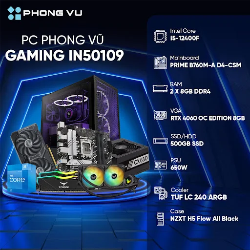 PC PV Gaming IN50109 (Intel Core i5-12400F/2x8GB/500GB SSD/Nvidia GeForce RTX 4060/Free DOS)