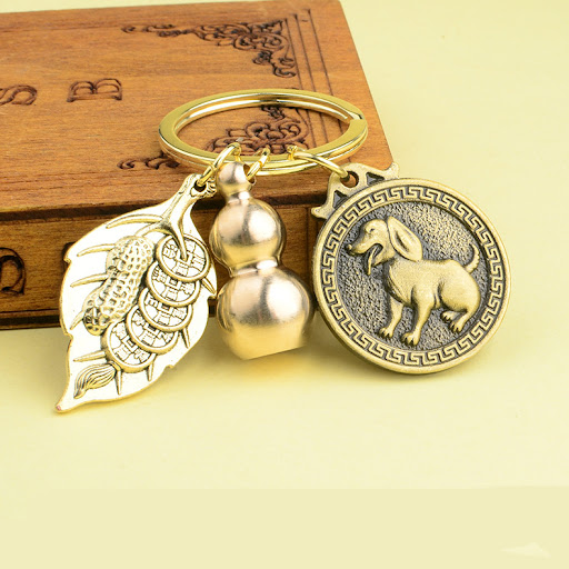 Title 17, Pure Brass Small Gourd Key Pendant for Men, Luc...
