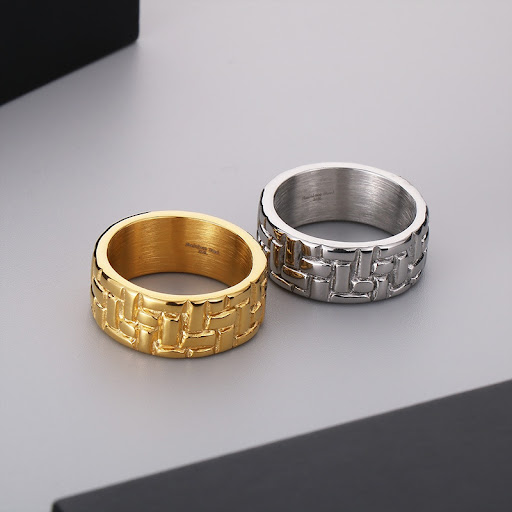 Title 7, Round Stainless Steel Mens Glossy Ring, Back S...