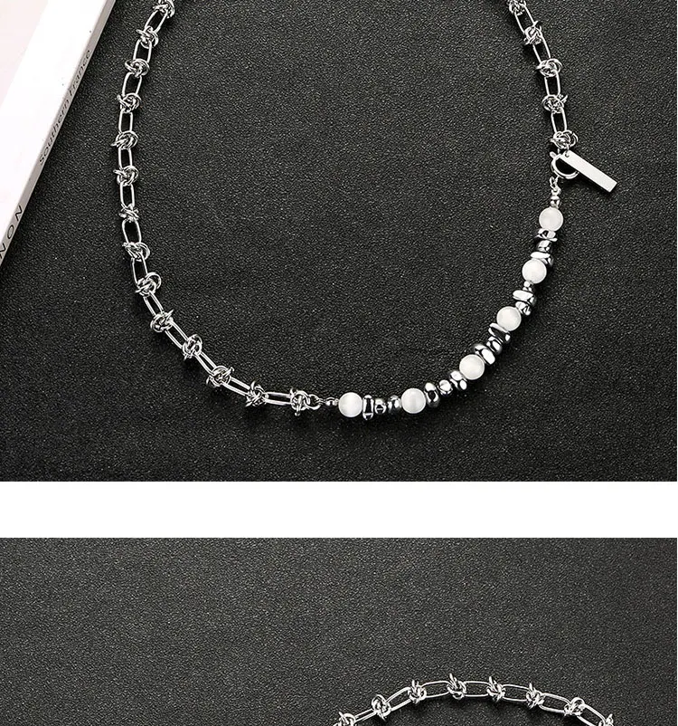 Heren Ketting Sterling Zilver met Opaal en Parels Sleutelbeen Ketting Elegante Heren Sieraad Cadeau