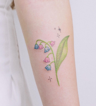 Pink And Blue Lily Of The Valley Tattoo