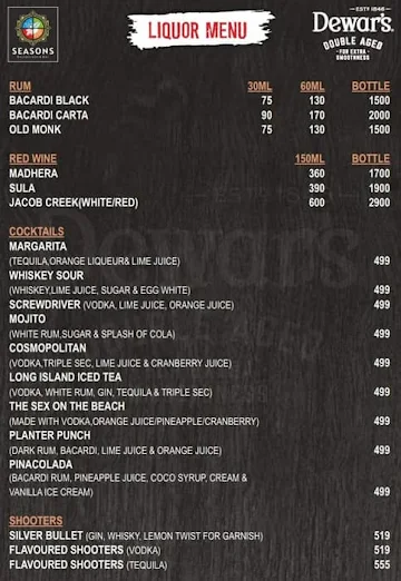 Seasons Restaurant And Bar menu 