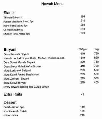 The Nawab Kitchen menu 