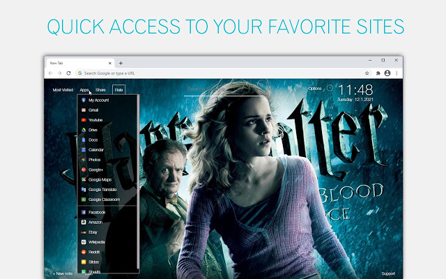 Harry Potter Hermione New Tab - freeaddon.com