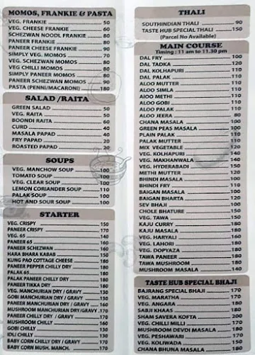 Taste Hub menu 