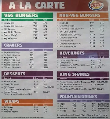 Burger King menu 