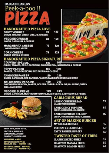 Peek-A-Boo Pizza menu 