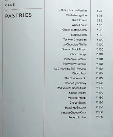 La Chocolate menu 