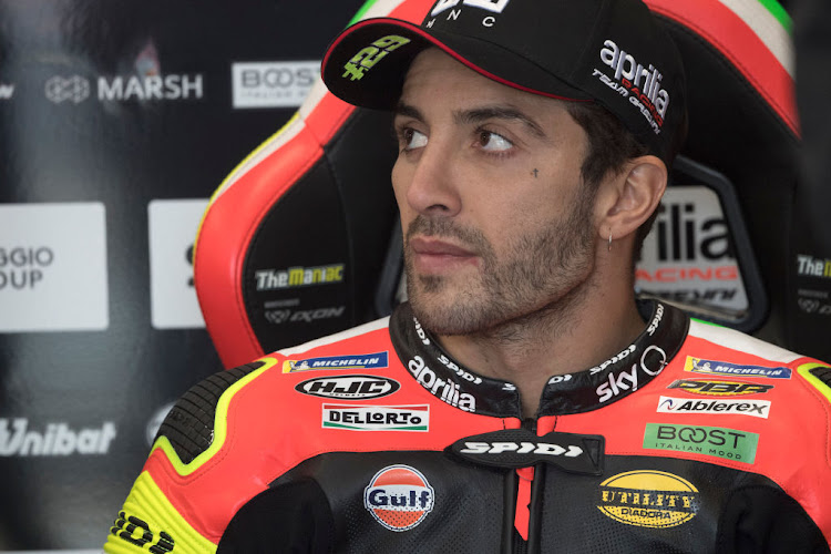 Andrea Iannone of Italy and Aprilia Racing Team Gresini looks on in box during the MotoGP of Australia - Qualifying for the 2019 MotoGP of Australia at Phillip Island Grand Prix Circuit on October 26, 2019 in Phillip Island, Australia. (Photo by Mirco Lazzari gp/Getty Images)