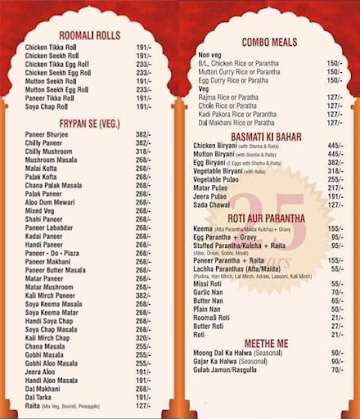 Sanjay Chula Restaurants menu 