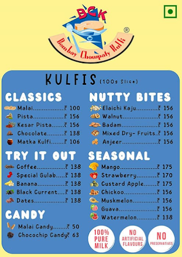 Bombay Chowpaty Kulfi menu 