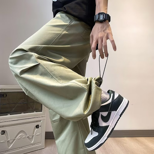 Title 5, Drawstring Pleated Loose Casual Pants, Straight...