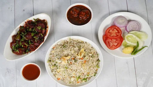 Special Chicken Manchurian Thali With Rice Or Noodles