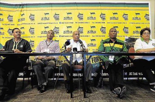 REPORT BACK: ANC provincial working committee members Mlibo Qoboshiyane, Sakhumzi Somyo, Phumulo Masualle, Oscar Mabuyane and Helen Sauls-August during a press briefing at East London’s Regent Hotel yesterday, following the party’s lekgotla