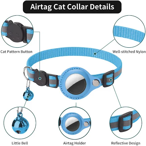 Cat AirTag Holder Collar Breakaway Reflective Strips Adjustable Kitten Collar Waterproof Cat Bell Collar Pet Air Tag Cas
