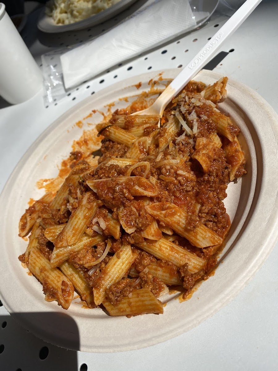 Gluten free pasta with meat sauce