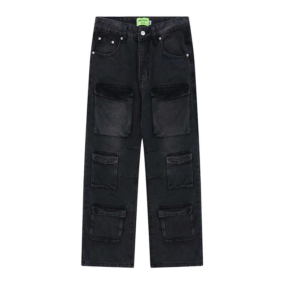 Pantalon droit large et ample pour homme, style hip hop, effet délavé et usé, pour un look décontracté et tendance, parfait pour le quotidien.