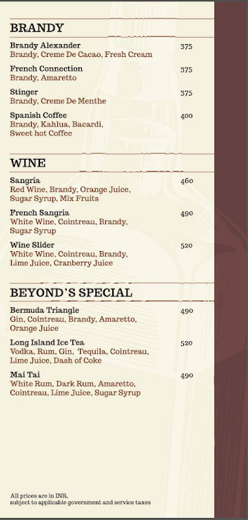 Beyond- Wine & Dine menu 