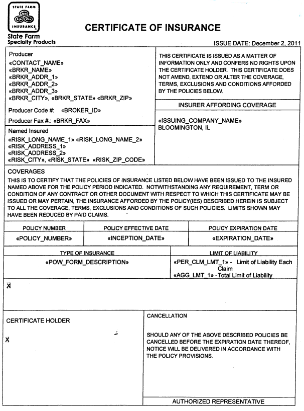 Certificate Of Liability Insurance Pdf Sample Form More