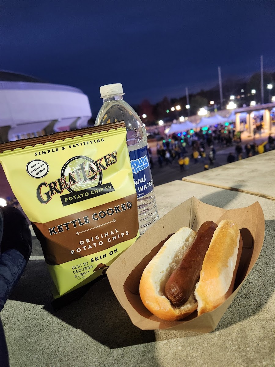 GF Hotdog on a GF bun with GF chips... and a fantastic view!