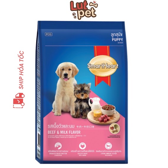 Thức Ăn Hạt Cho Chó Smartheart Puppy Hạt Khô Cho Chó Nhỏ 400Gr (Vị Thịt Bò & Sữa) - Lutpet