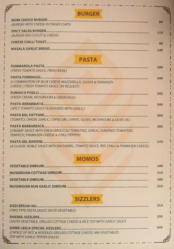 Shree Leela World Cuisine Veg Restaurant menu 