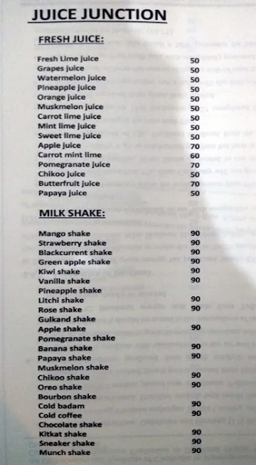 Juice Junction menu 