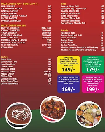 Thali Meals And More menu 